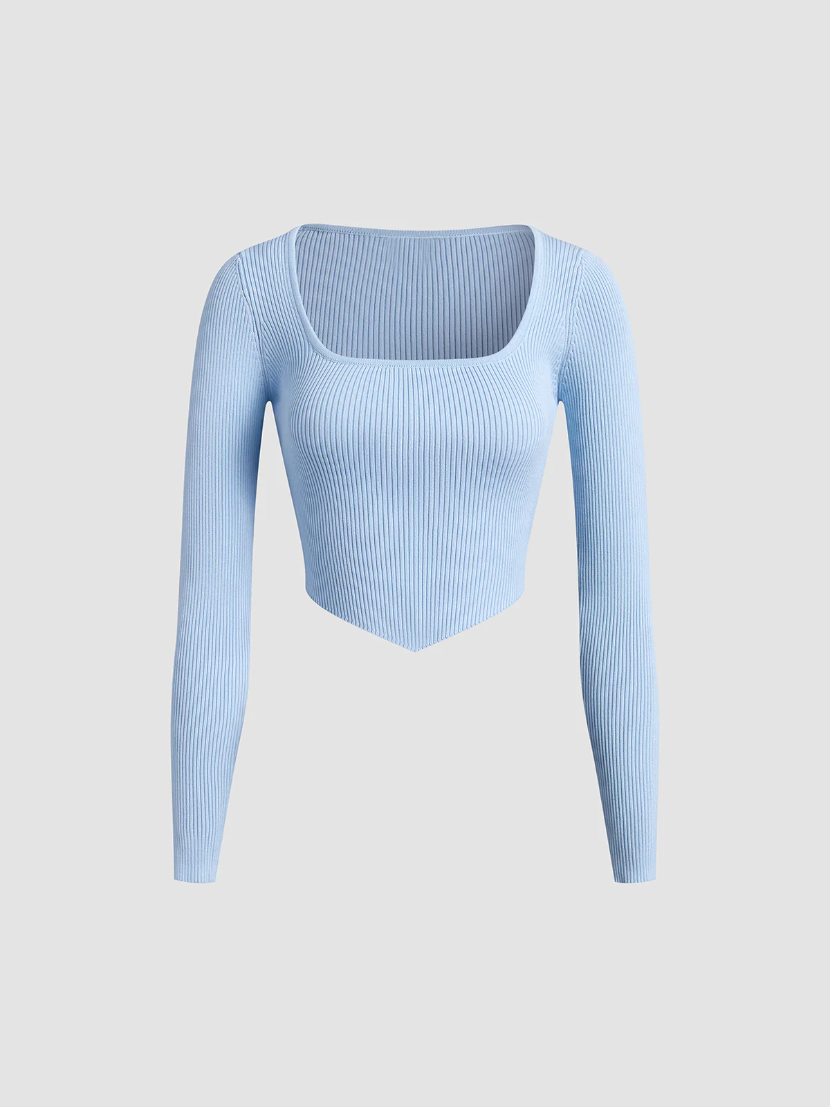 Solid Square Neck Ribbed Crop Shirt - Takermore