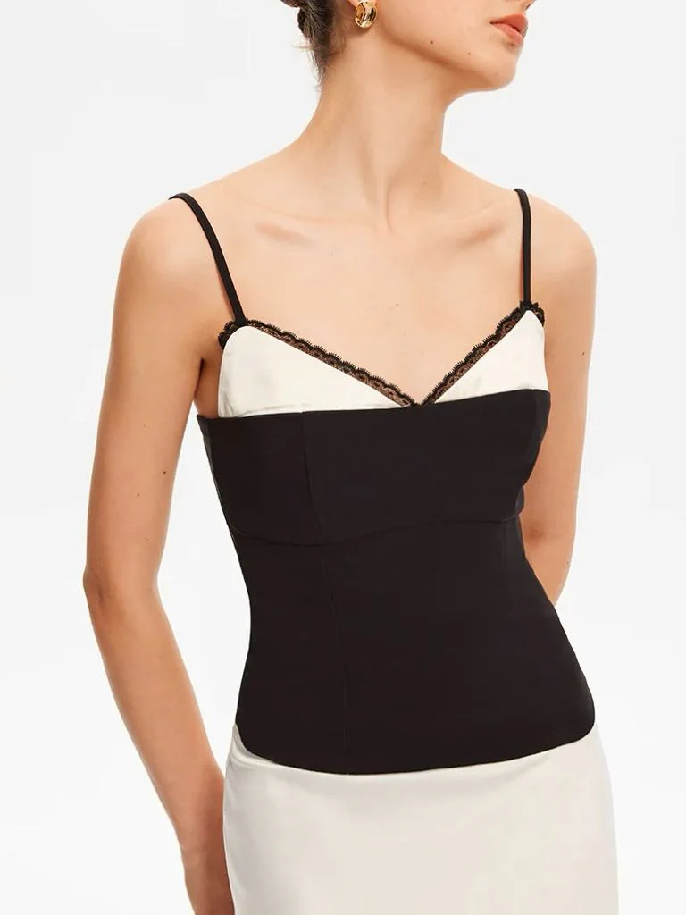 Contrast Binding Lace Trim Cami Top - Takermore
