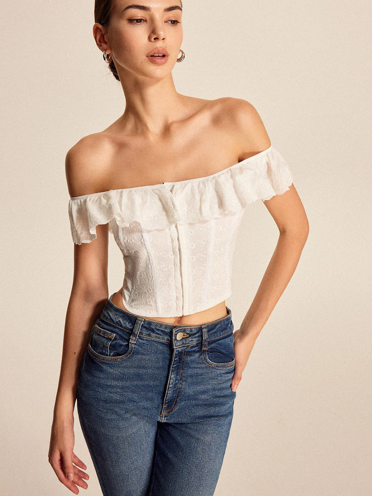 Lace-Up Back Off-Shoulder Top - Takermore