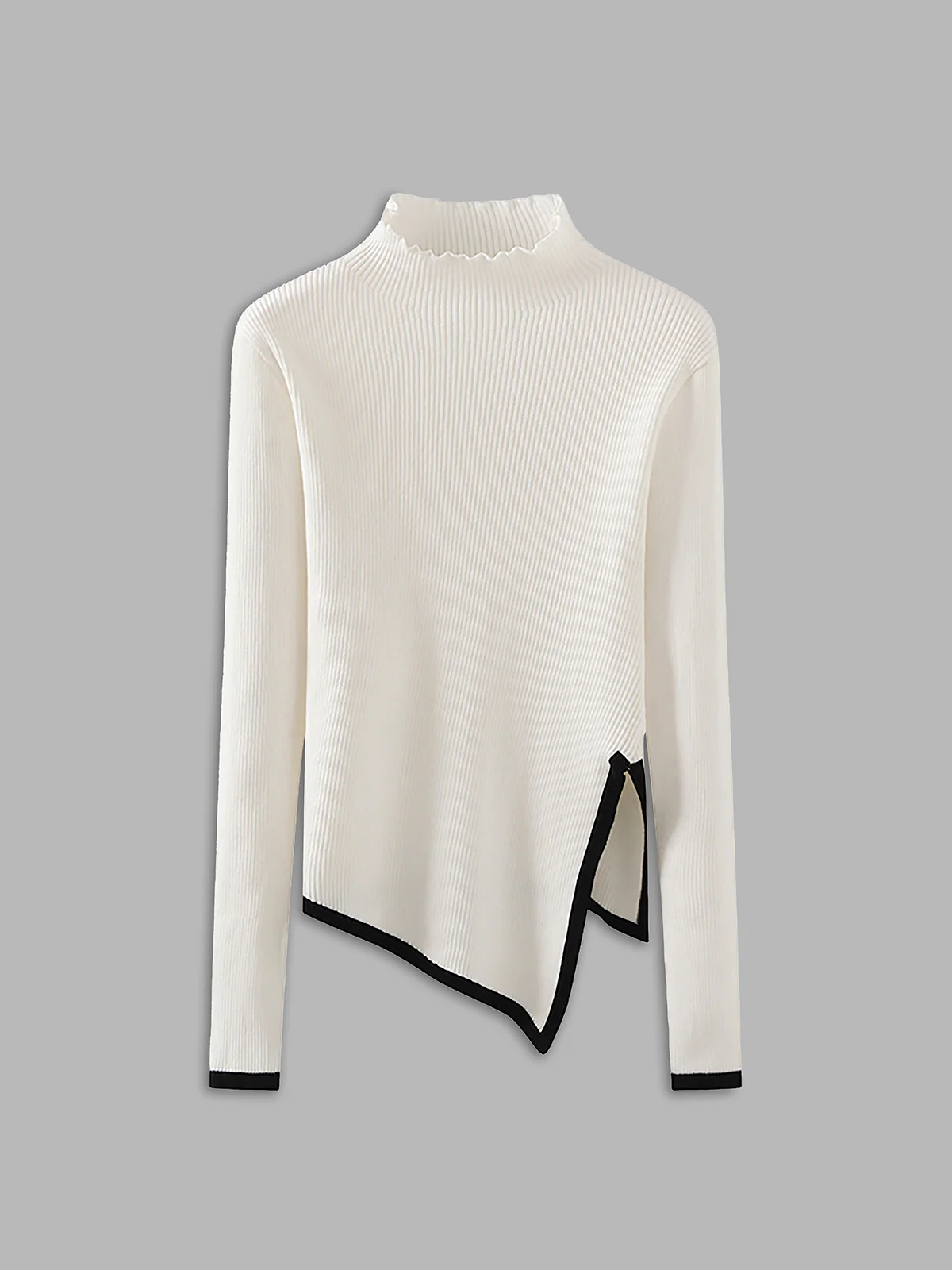 Asymmetrical Trim Mock Neck Sweater - Takermore