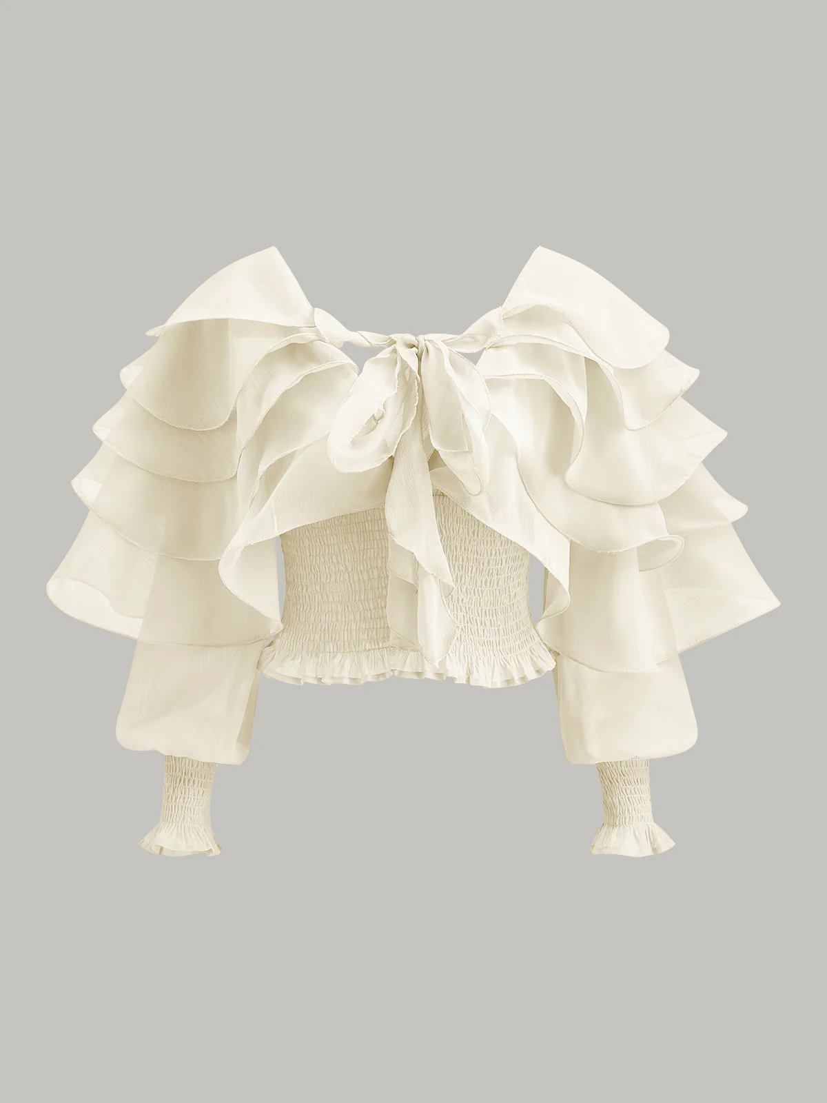 Semi-Sheer Chiffon Ruffle Backless Top - Takermore