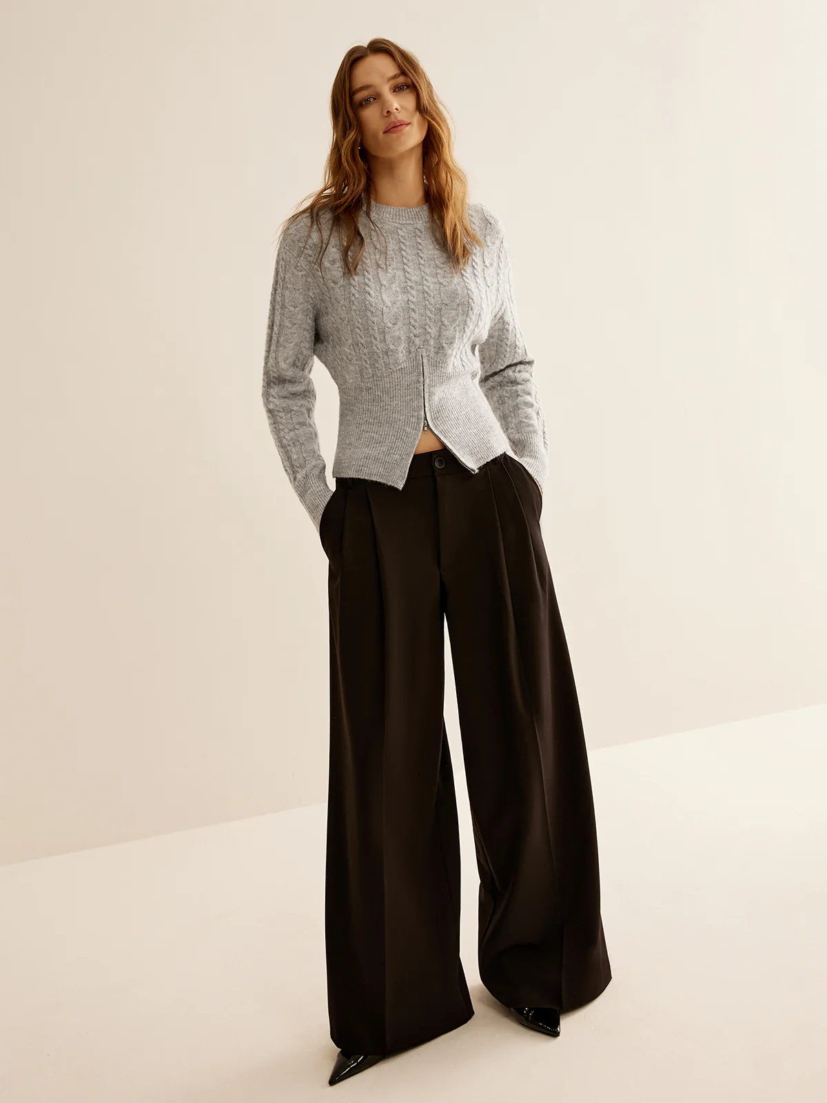 Crew Neck Zipper Design Sweater - Takermore