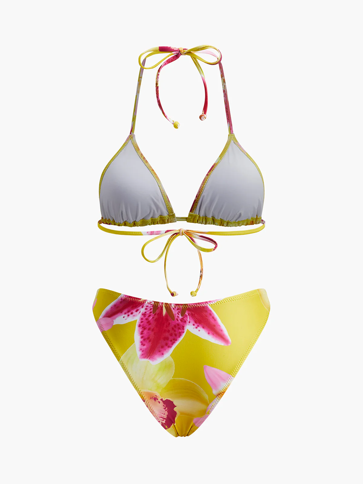 Jersey Floral Print Tie-Neck Bikini Set - Takermore