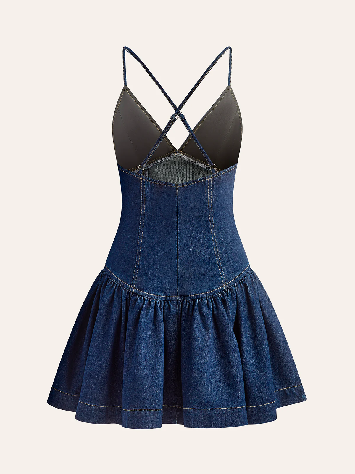 Cross-Back Denim Flared Dress - Takermore