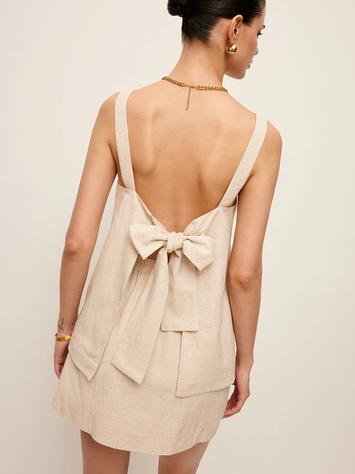 Back Tie Detail Top With Skirt Set - Takermore