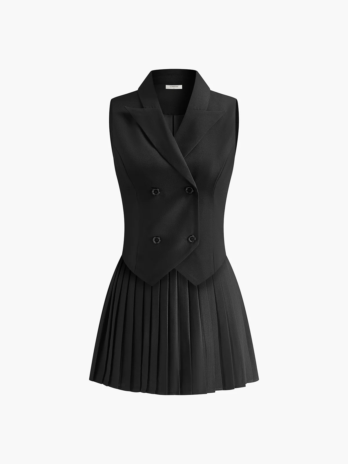 Suit Waistcoat With Pleated Mini Skirt Set - Takermore