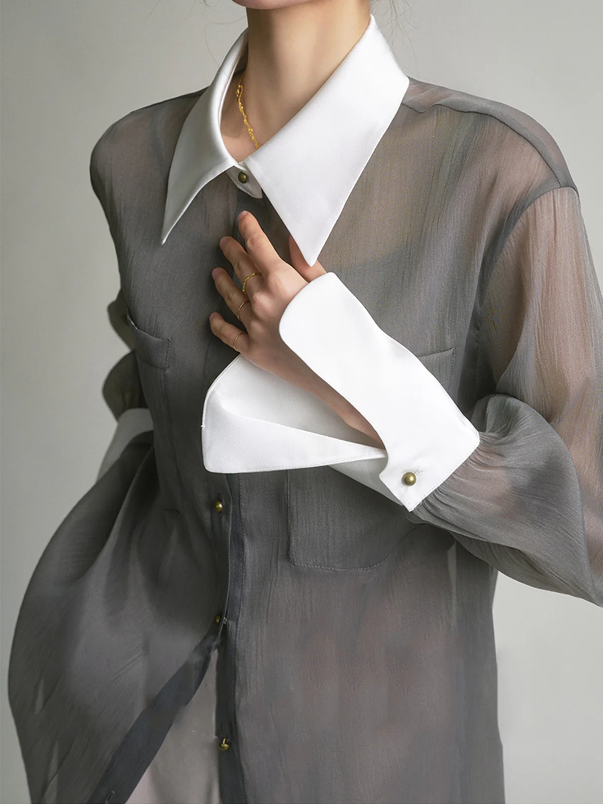 Semi-Sheer Leisure See Through Shirt With Cami Top - Takermore