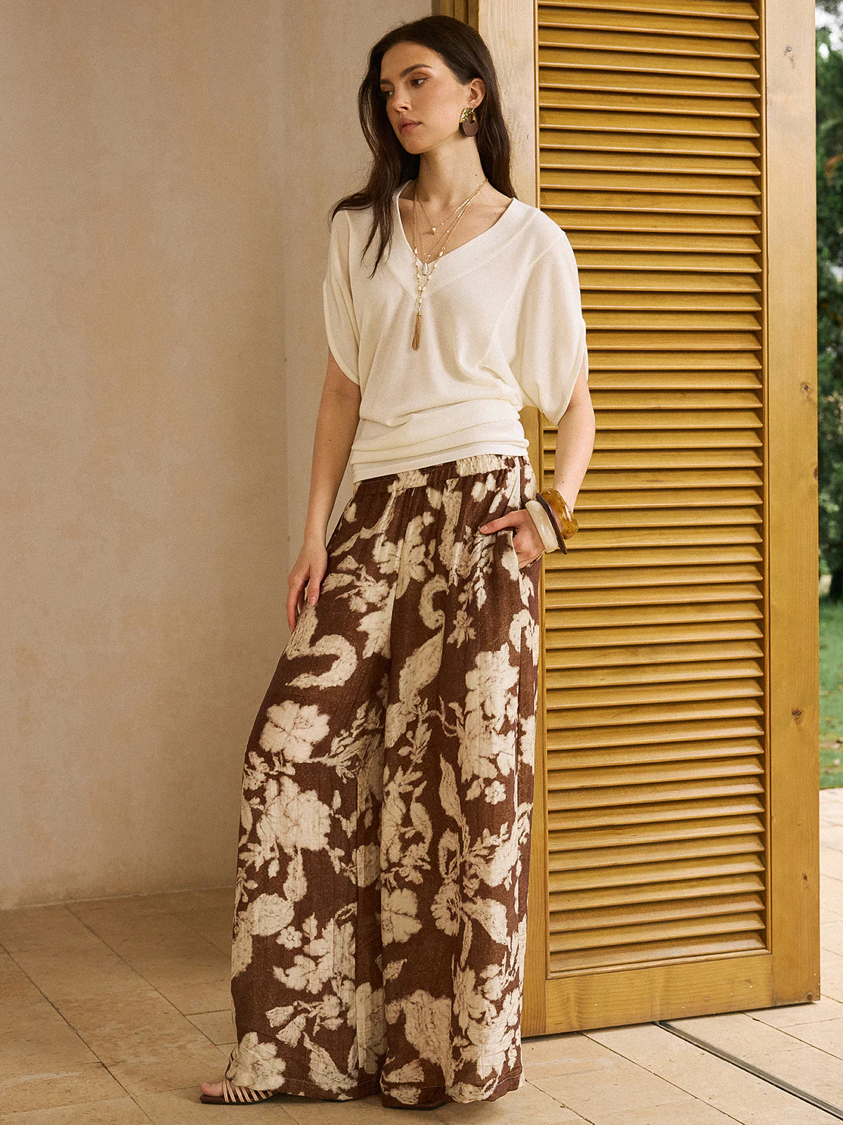 Vintage Printed Linen Wide-Leg Pants - Takermore