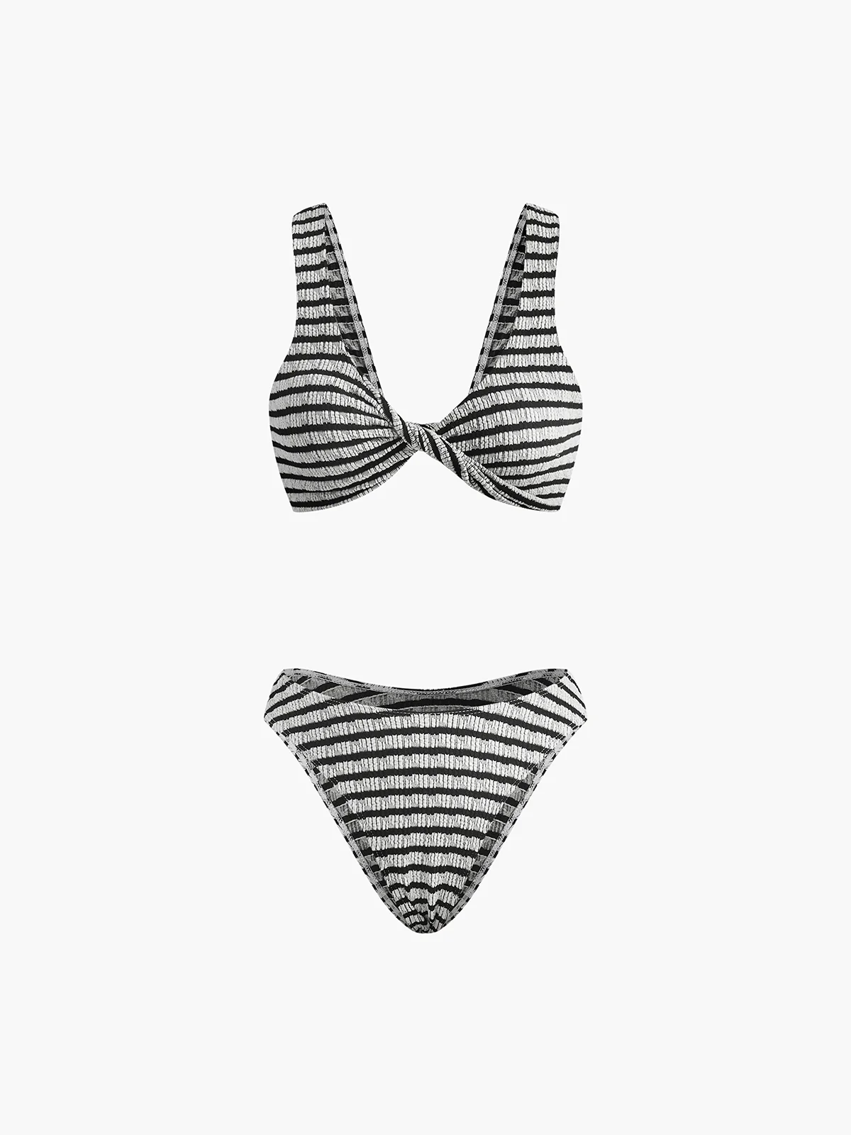 Knotted Stripe Knit Bikini Set - Takermore