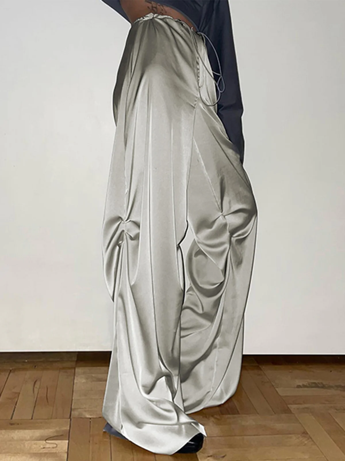 Oversized Satin Wide Leg Pants - Takermore