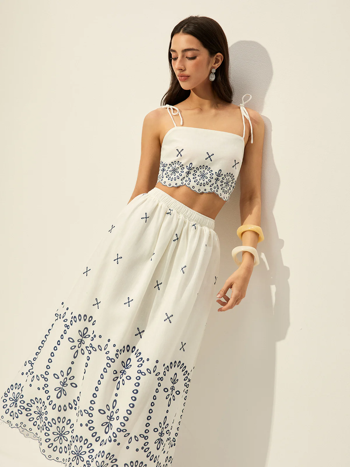 Embroidered Crop Top With Skirt Set - Takermore