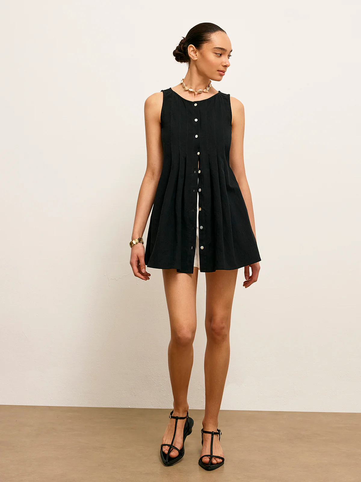 Cotton & Linen Pleated Button-Up Top - Takermore