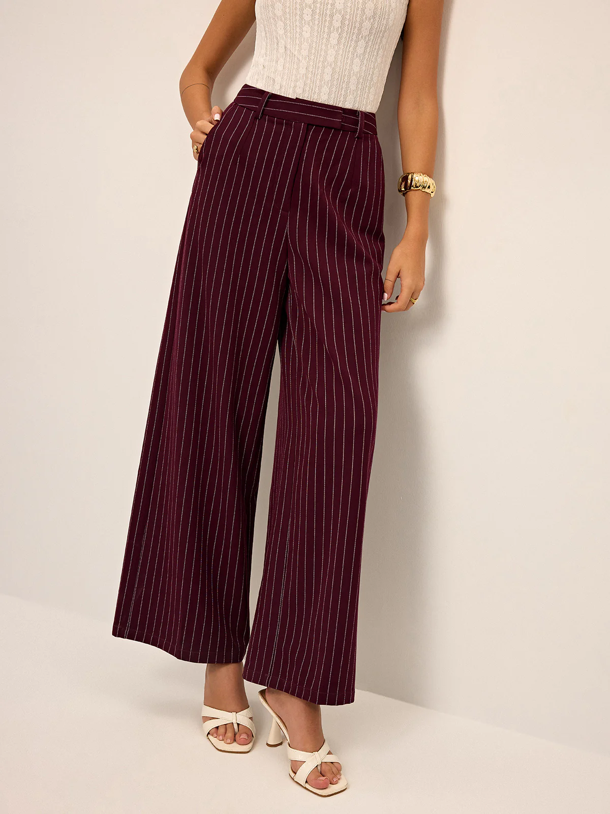 Pinstripe Wide-Leg Straight Pants - Takermore