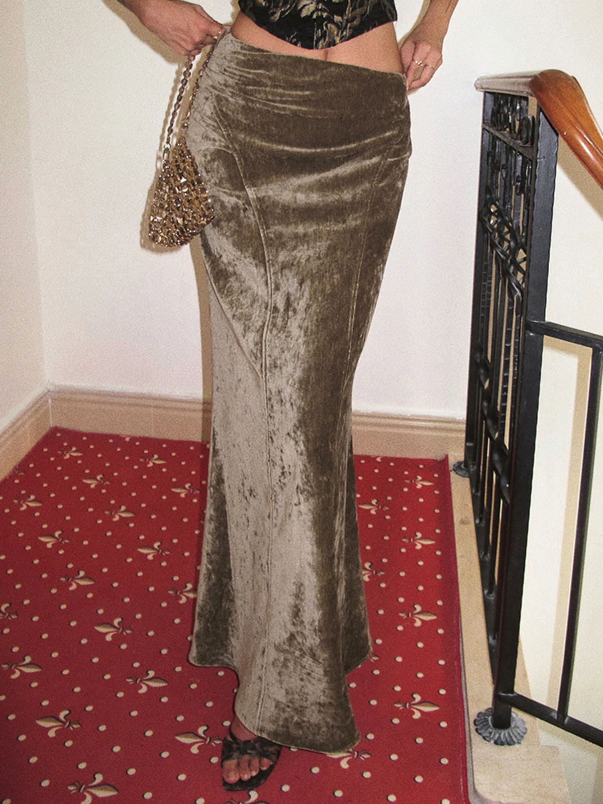 Pleated Velvet Maxi Skirt - Takermore