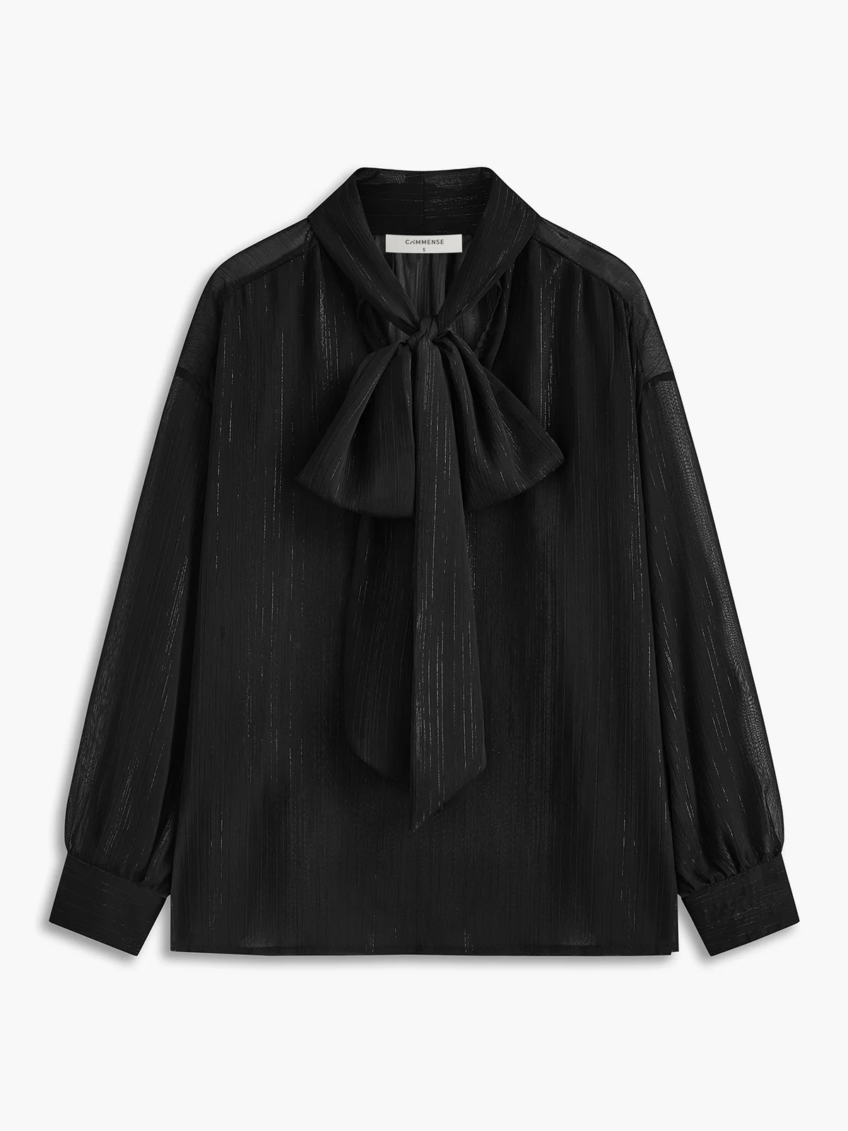 Semi-Sheer Tie-Neck Chiffon Blouse - Takermore