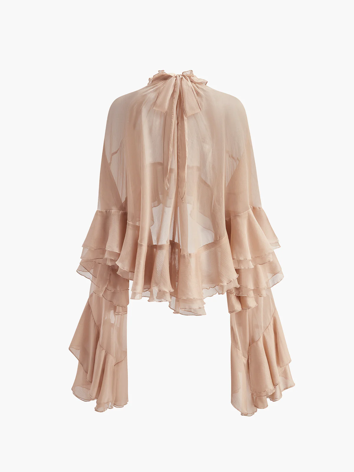 Sheer Turtleneck Ruffle Chiffon Blouse - Takermore