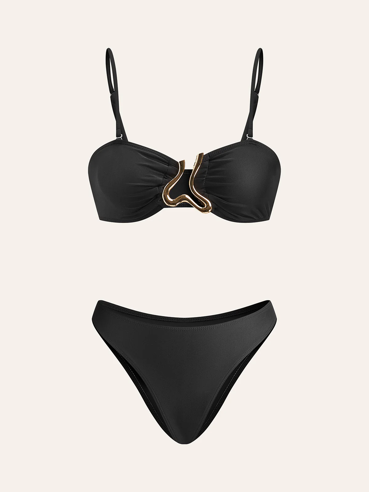 Golden Detail Bikini Set With Cover-Up Skirt - Takermore