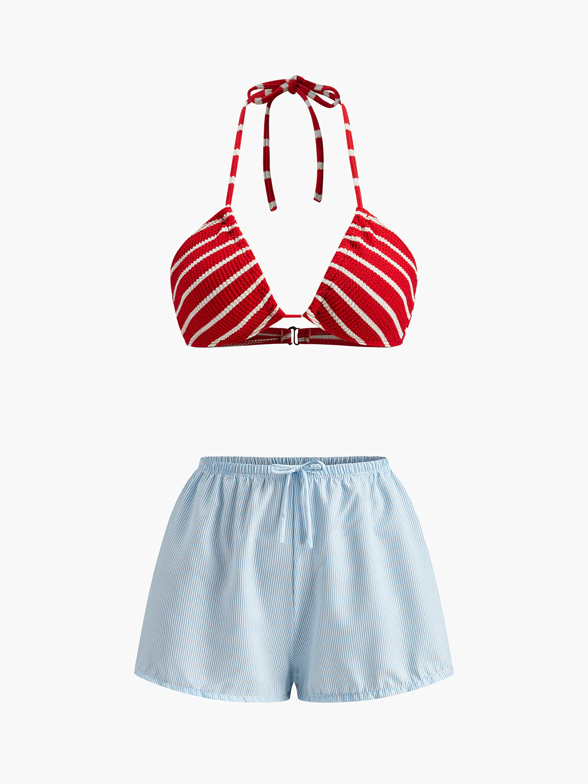 Striped Bikini With Matching Shorts - Takermore