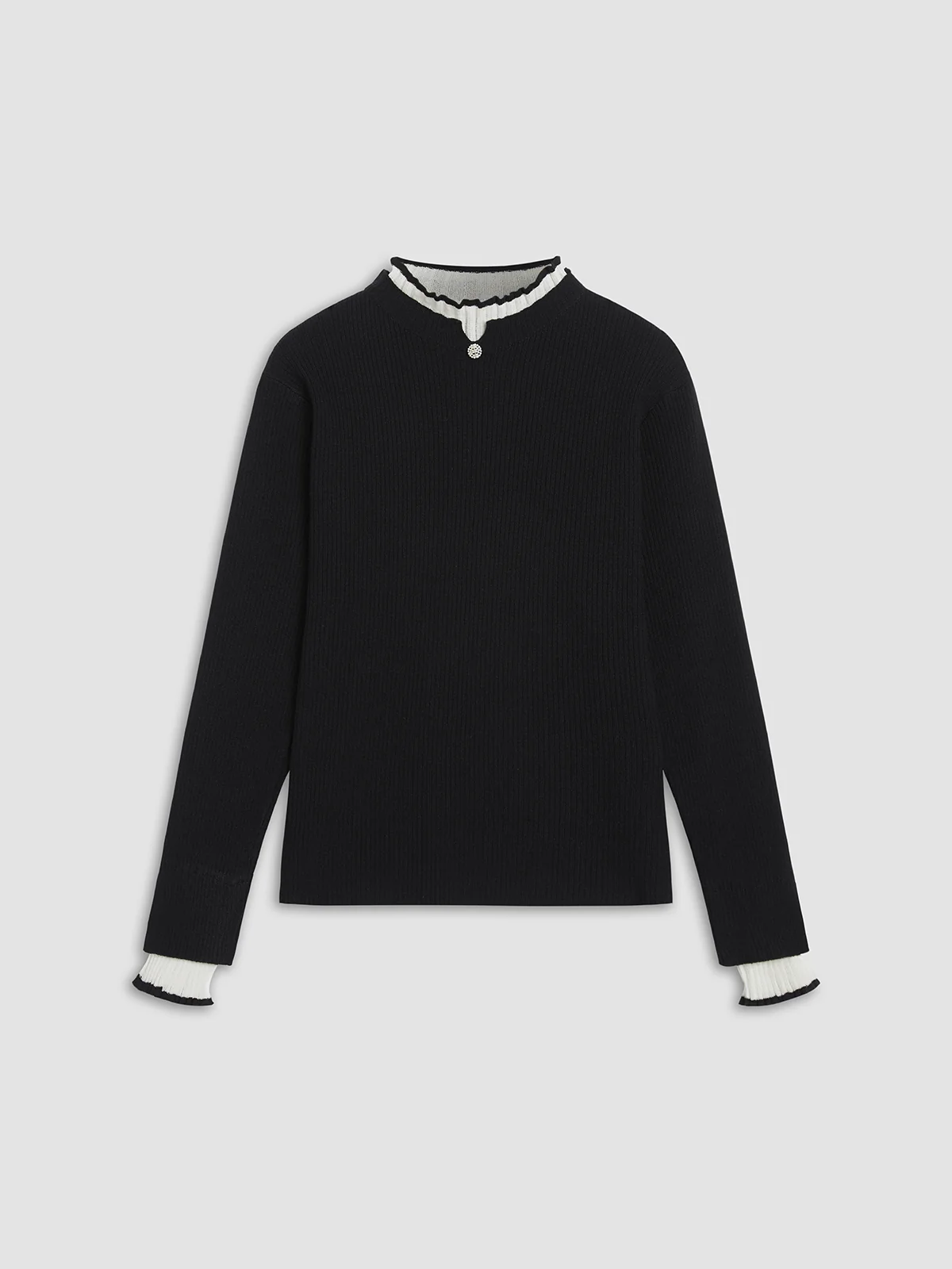 Contrast Trim Mock Neck Knit Top - Takermore