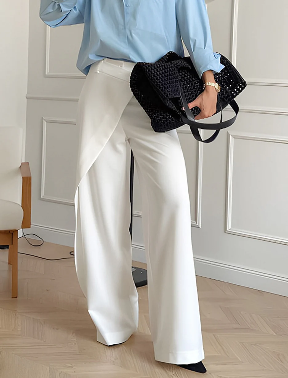 Asymmetrical High Waist Wide-Leg Pants - Takermore