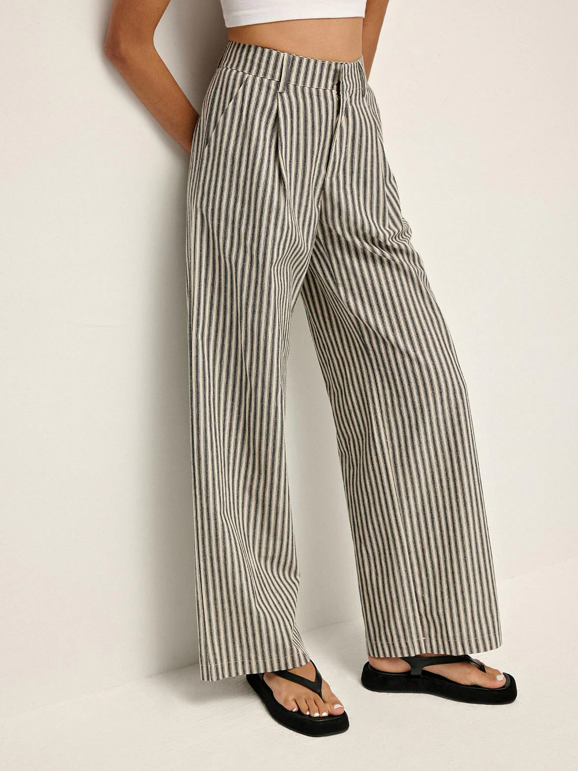 Pinstripe High-Waist Long Pants - Takermore