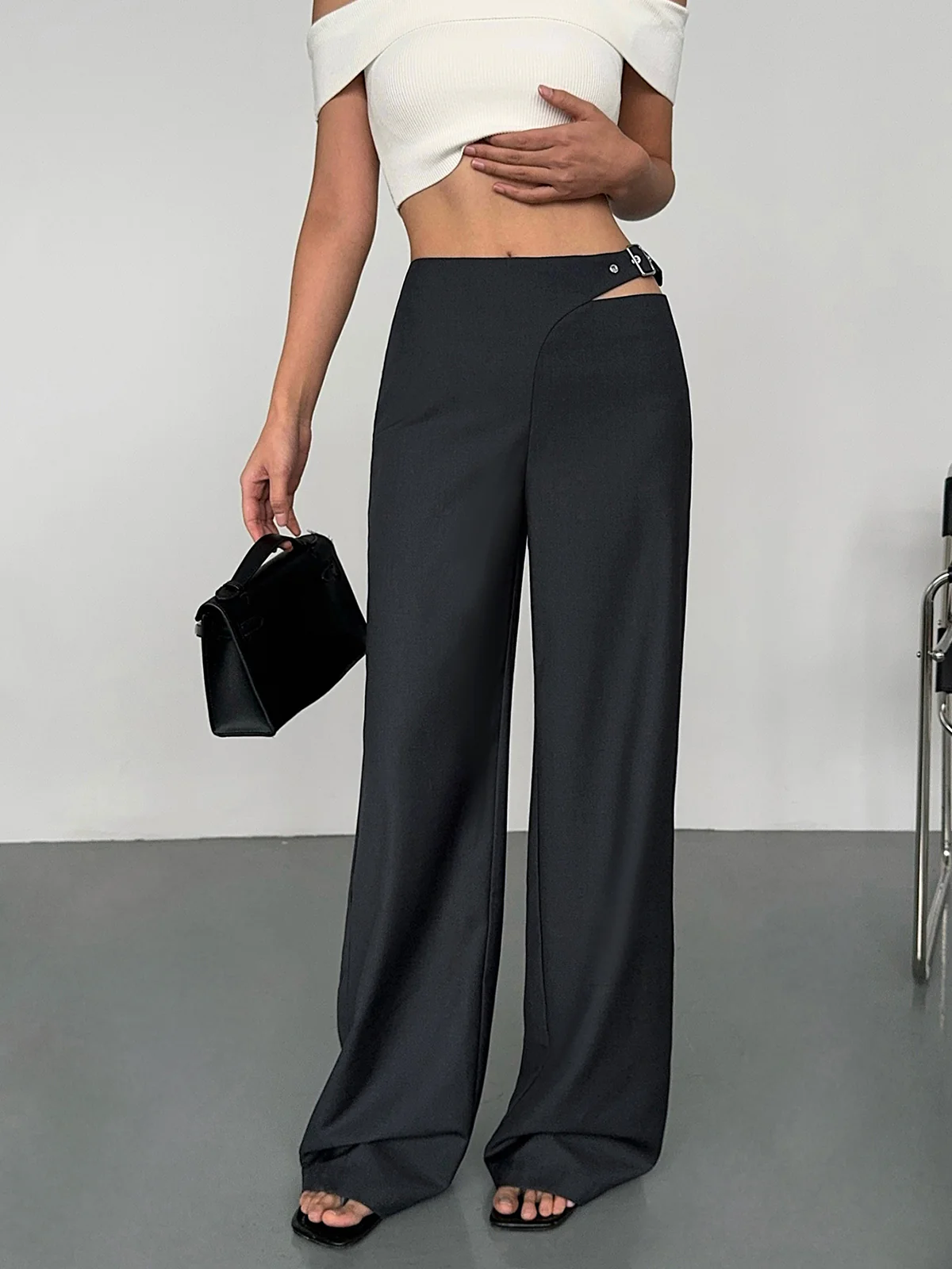 Buckle Belted Cutout Pants - Takermore