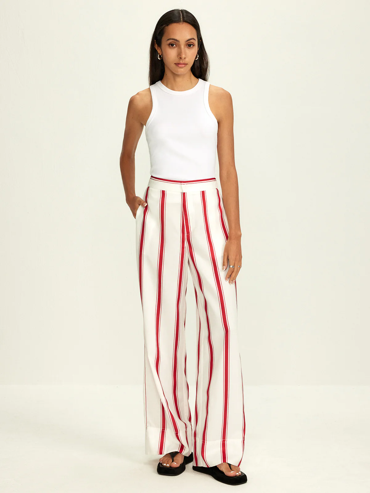 Striped Wide Leg Pants - Takermore