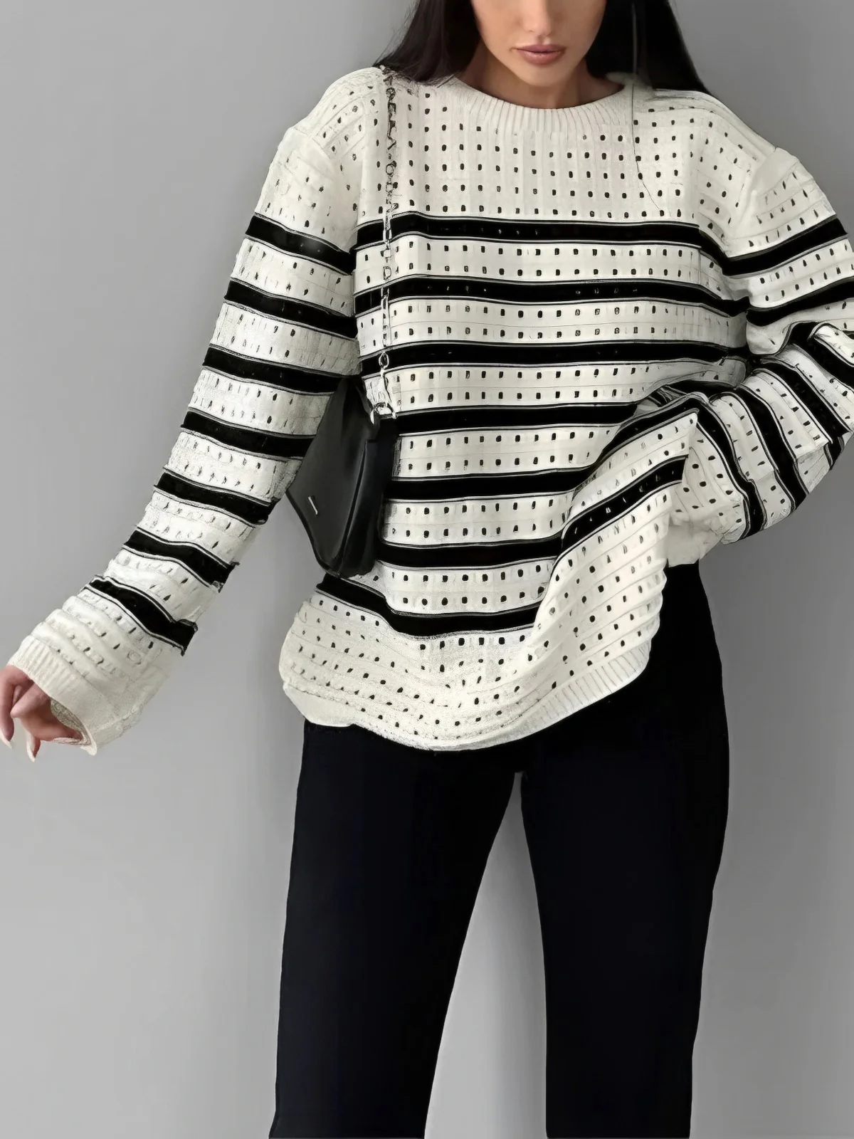 Know Your Worth Eyelet Stripe Sweater - Takermore