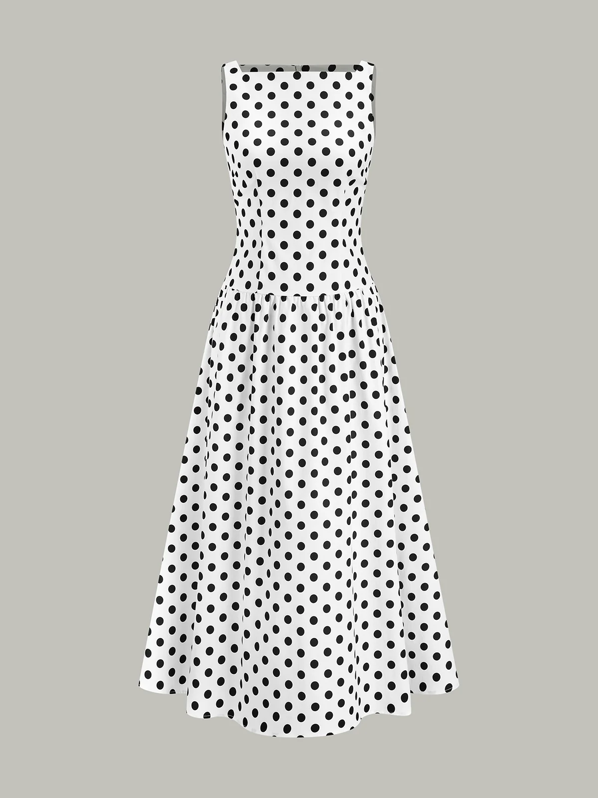 Polka Dot Sleeveless Midi Dress - Takermore