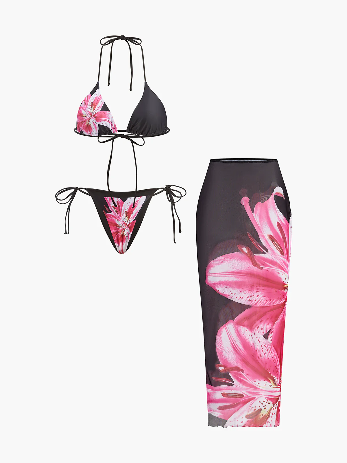 Floral Print Bikini With Mesh Skirt - Takermore