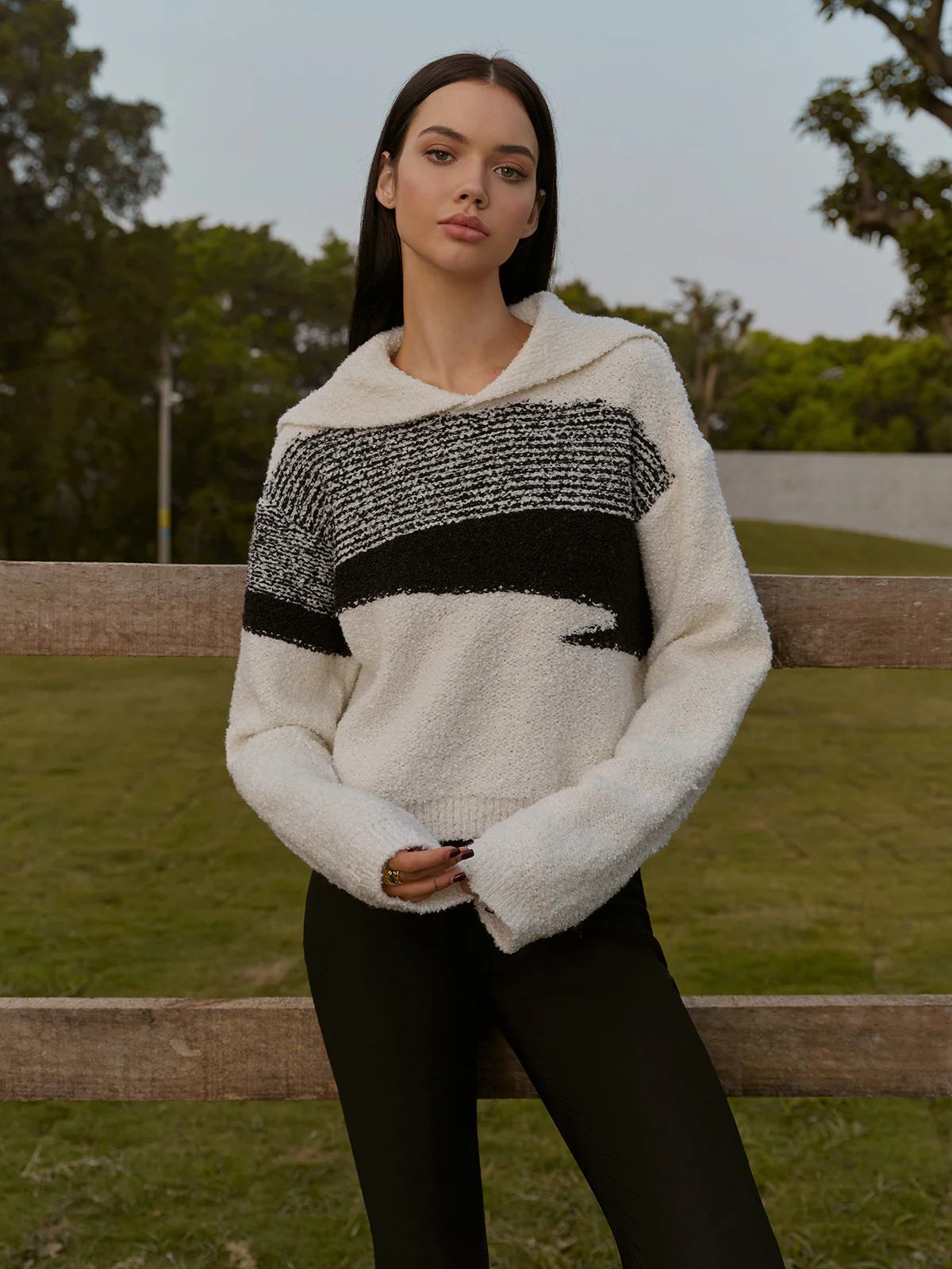 Sailor-Collar Color Block Short Sweater - Takermore