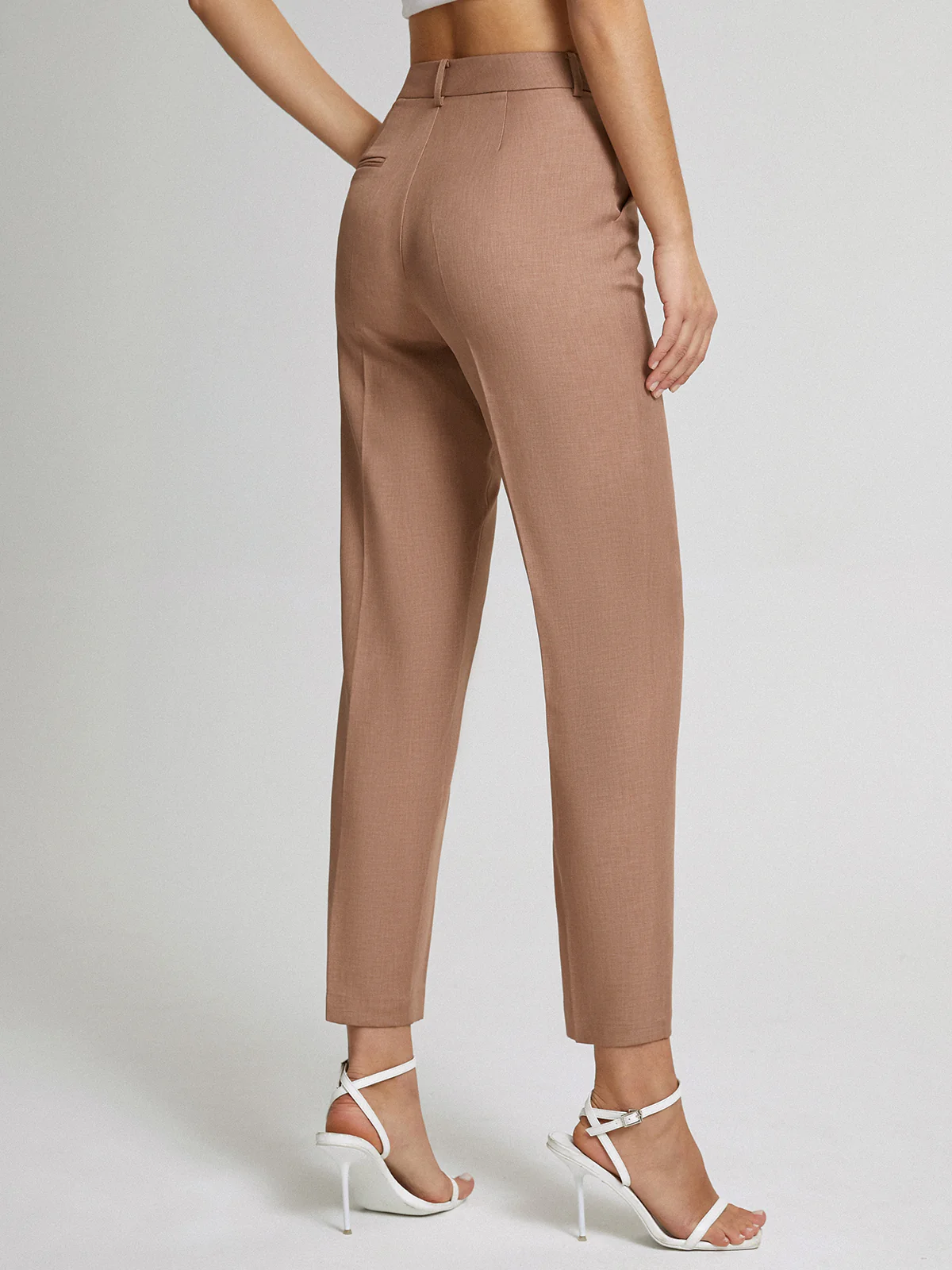 High Waisted Cropped Skinny Straight Leg Trousers - Takermore