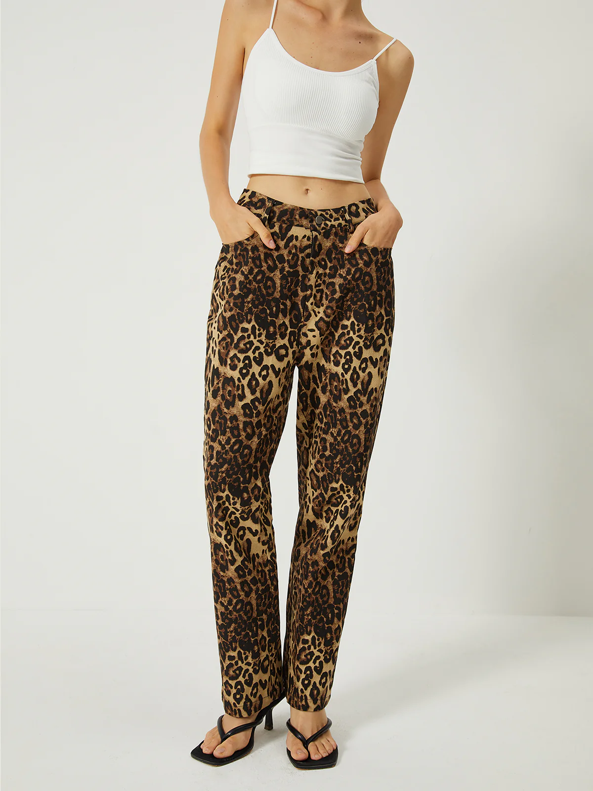 Leopard Print Straight Leg Pants - Takermore