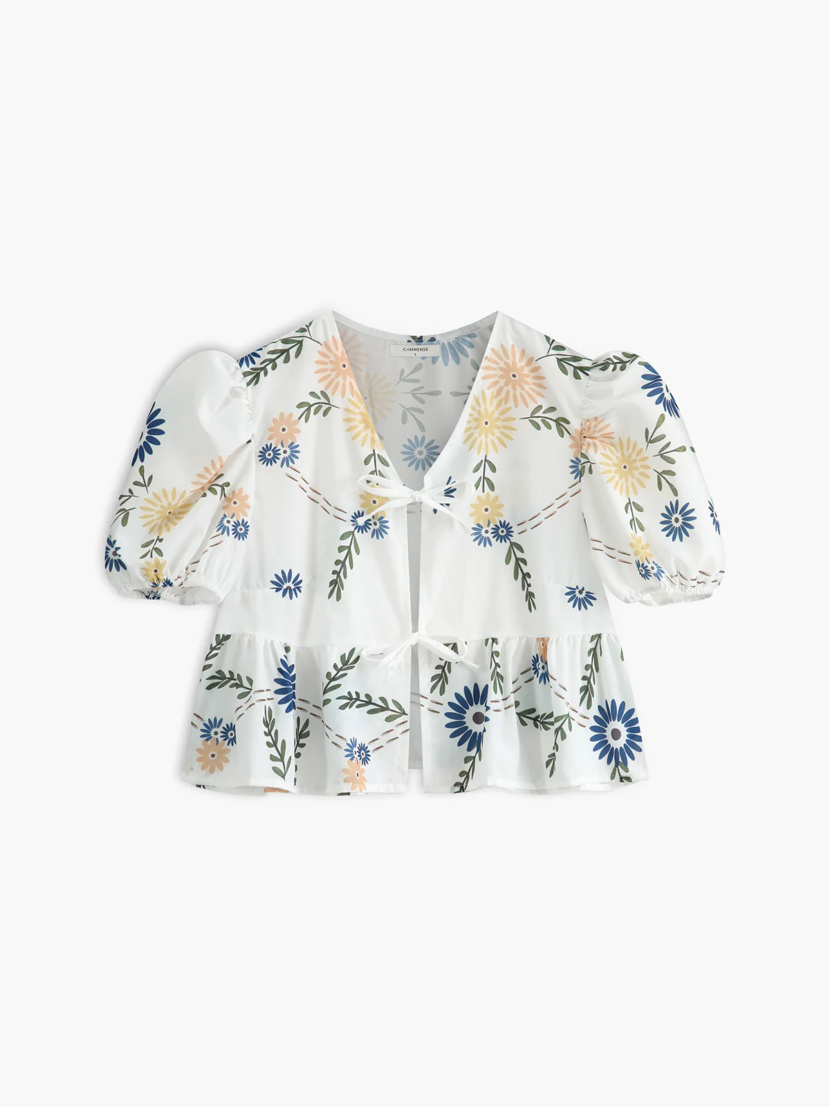 Semi-Sheer Tie Front Floral Blouse - Takermore