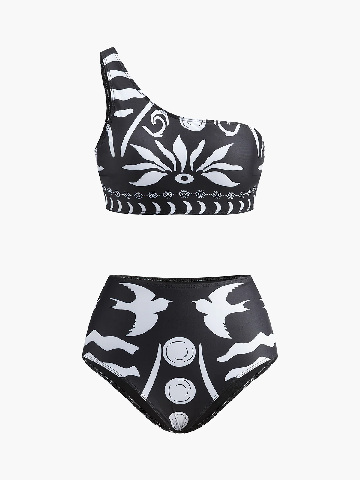 One-Shoulder Tribal Print Bikini Set - Takermore