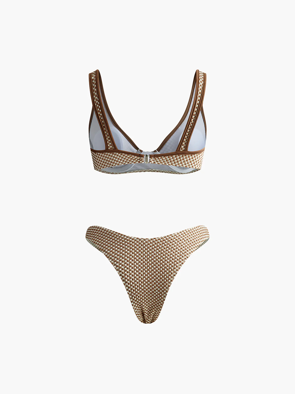 Contrast Binding Plaid Bikini Set - Takermore