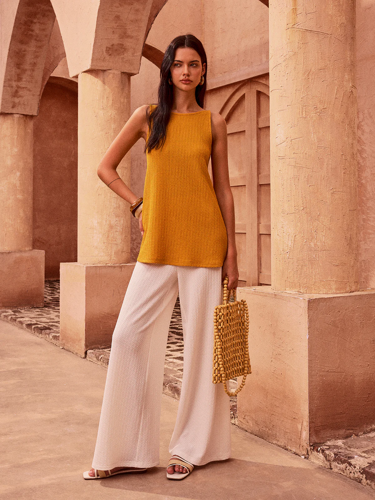 Textured Wide-Leg Knit Pants - Takermore