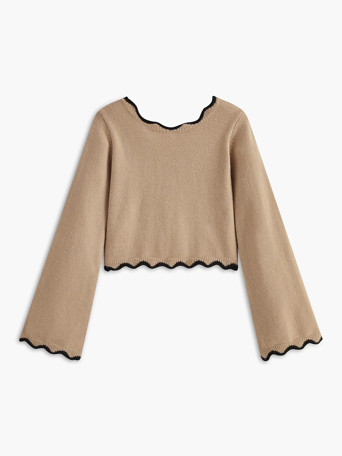 Contrast Wave Trim Bow Sweater - Takermore