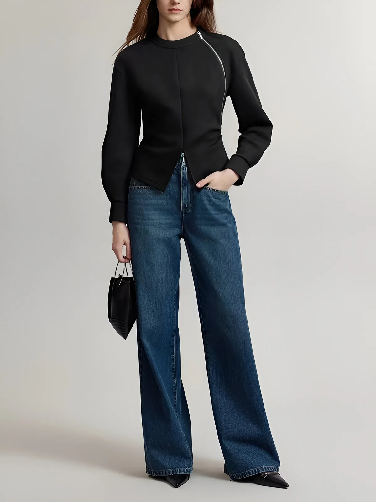 Plain Zipper Split Blouse - Takermore