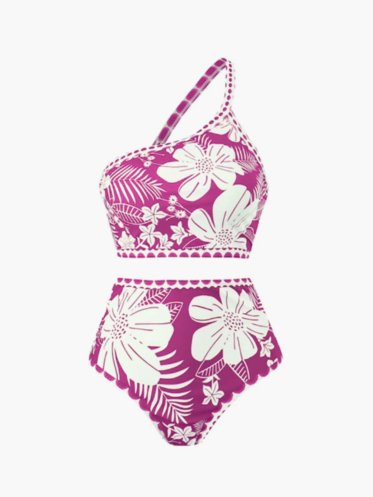 One Shoulder Floral Bikini Set - Takermore