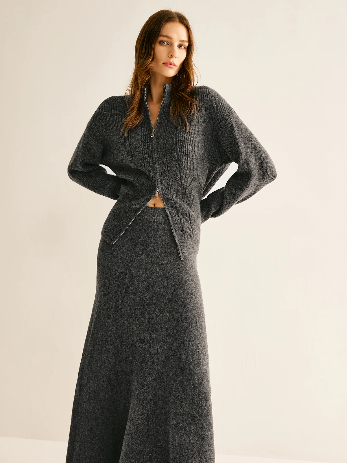 Two Way Zip Soft Skirt Set - Takermore