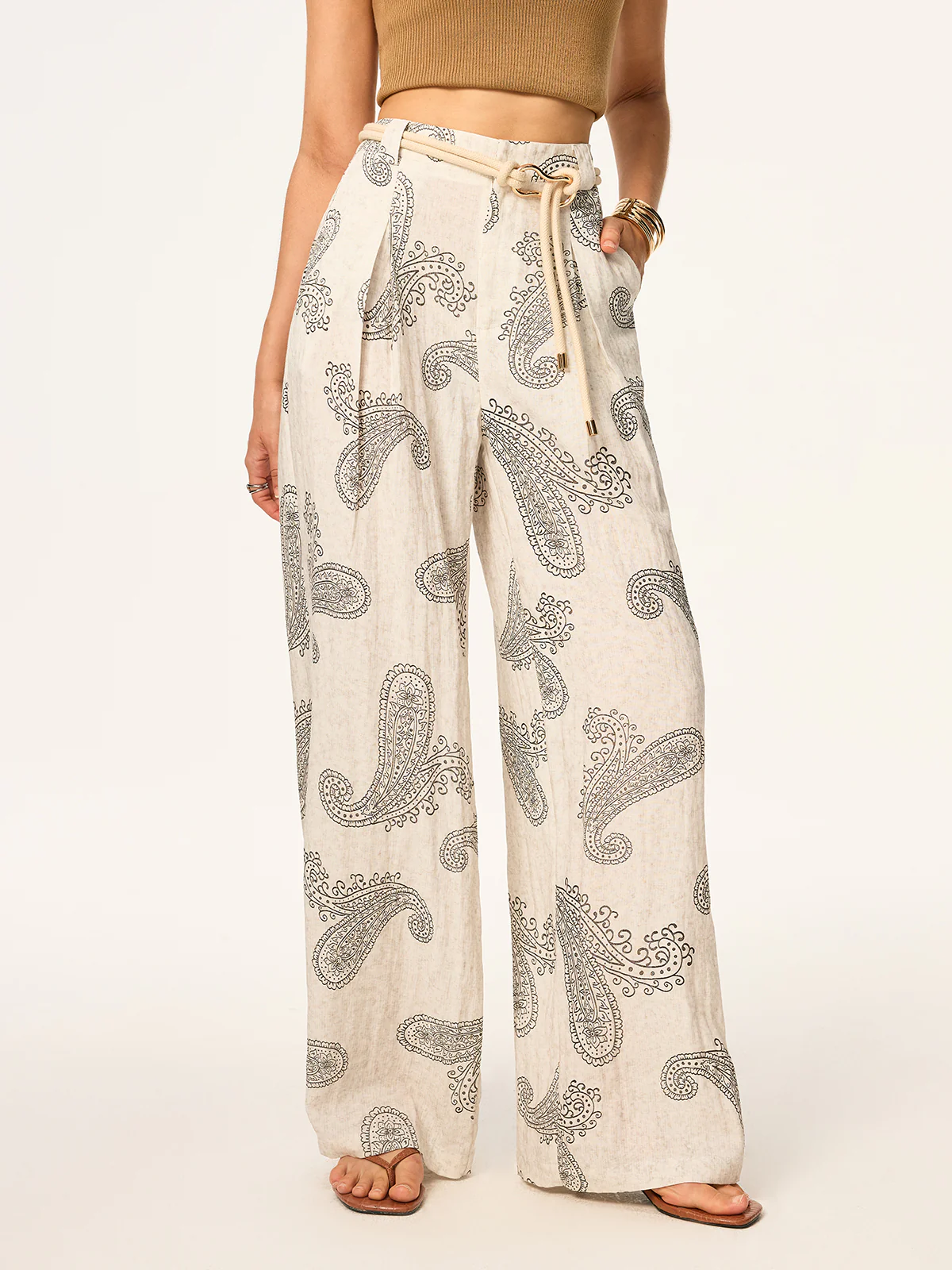 Boho Print Wide-Leg Pants without Belt - Takermore