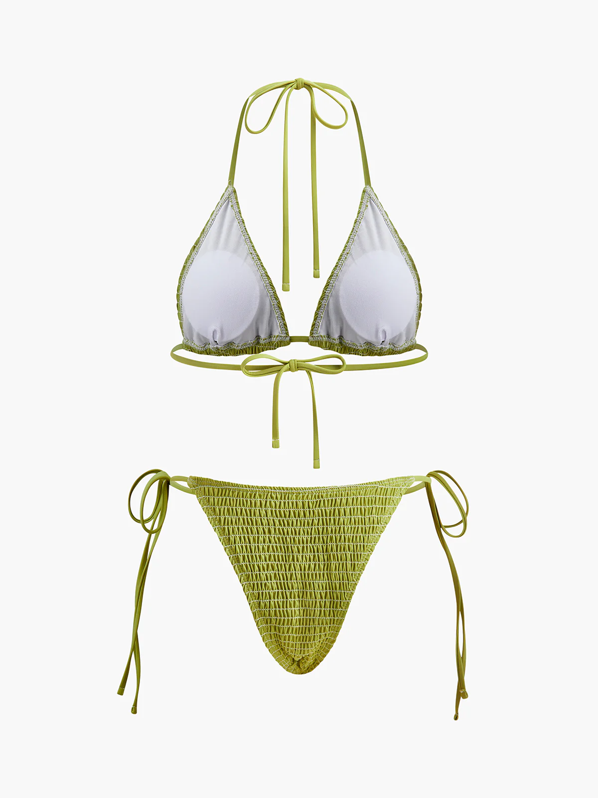 Smocked Triangle Bikini With Tie Straps - Takermore