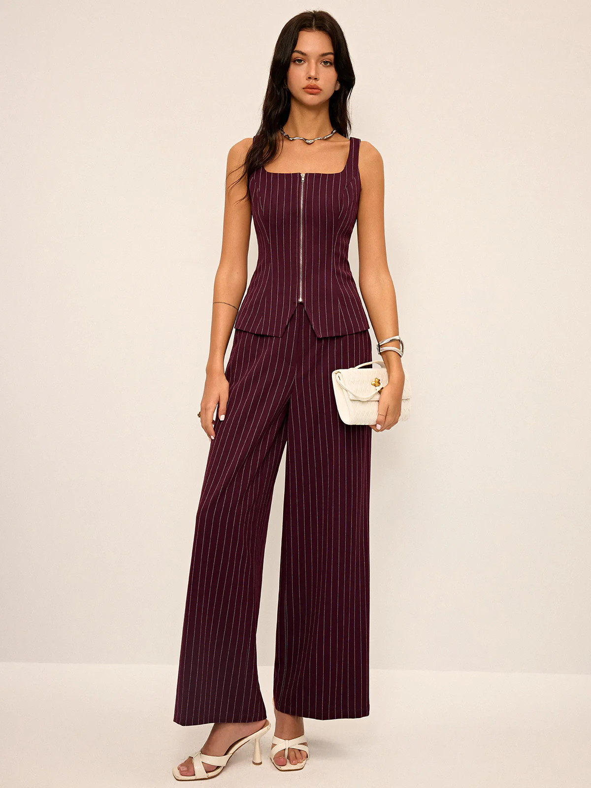 Pinstripe Wide-Leg Straight Pants - Takermore