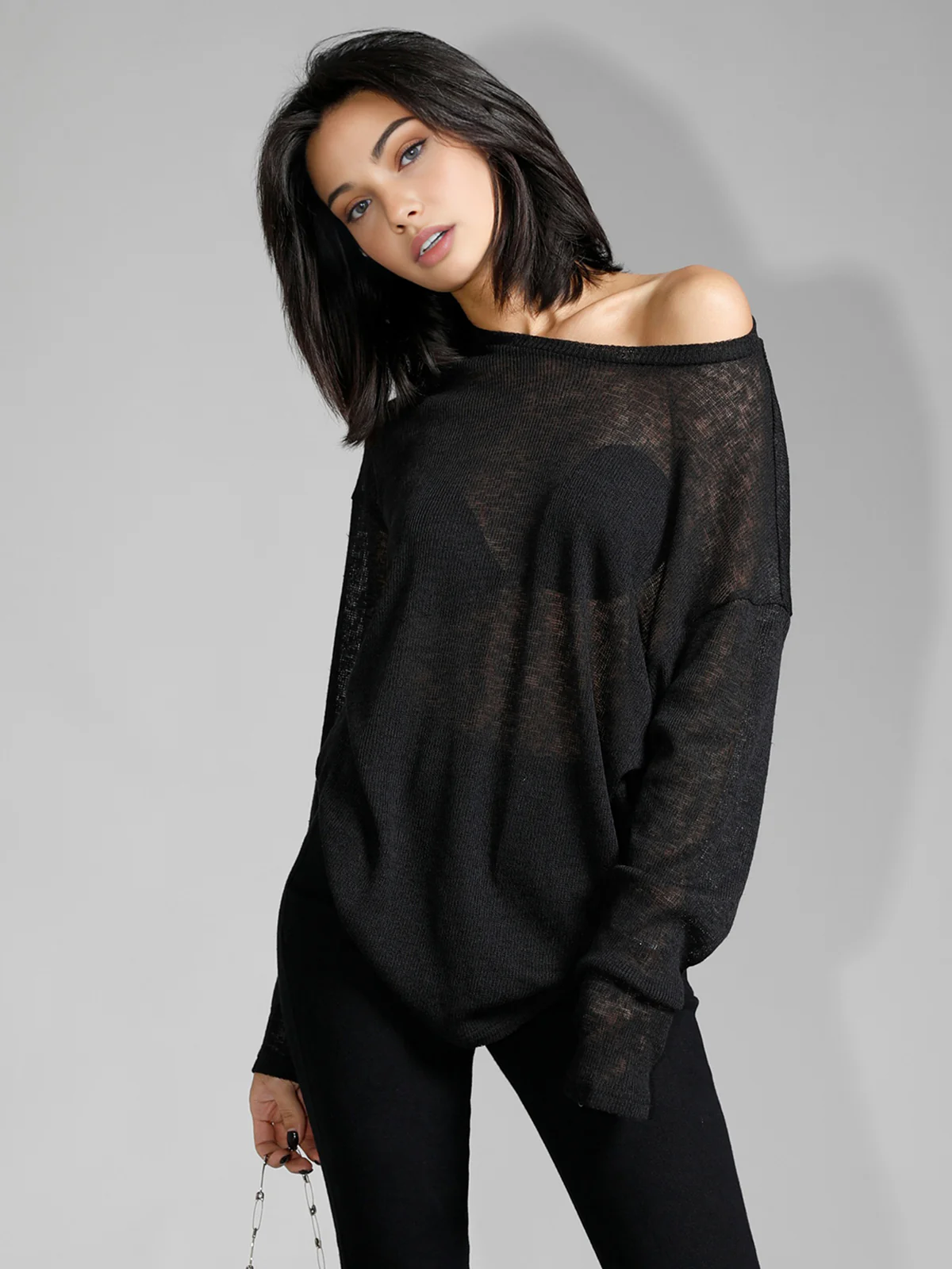Solid Sheer Long Sleeve Top - Takermore