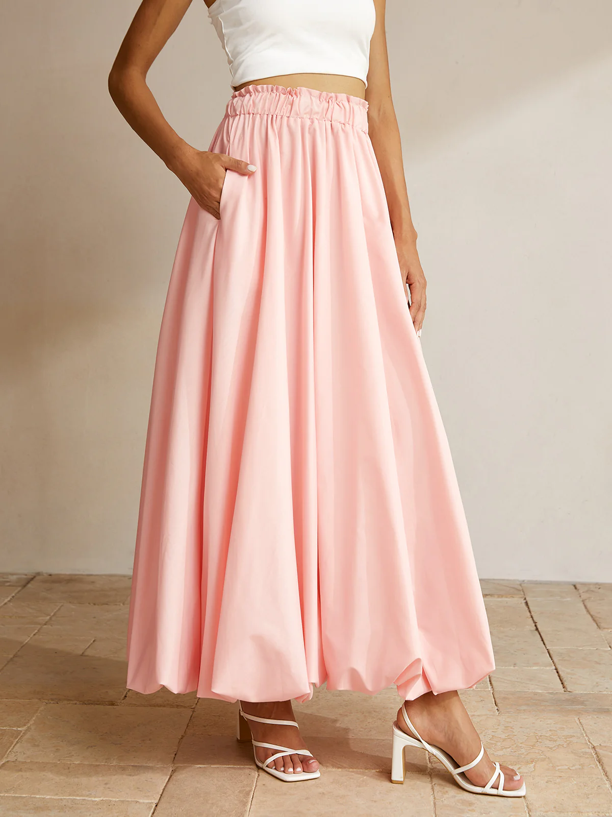 Bubble Elastic Waist Maxi Skirt - Takermore