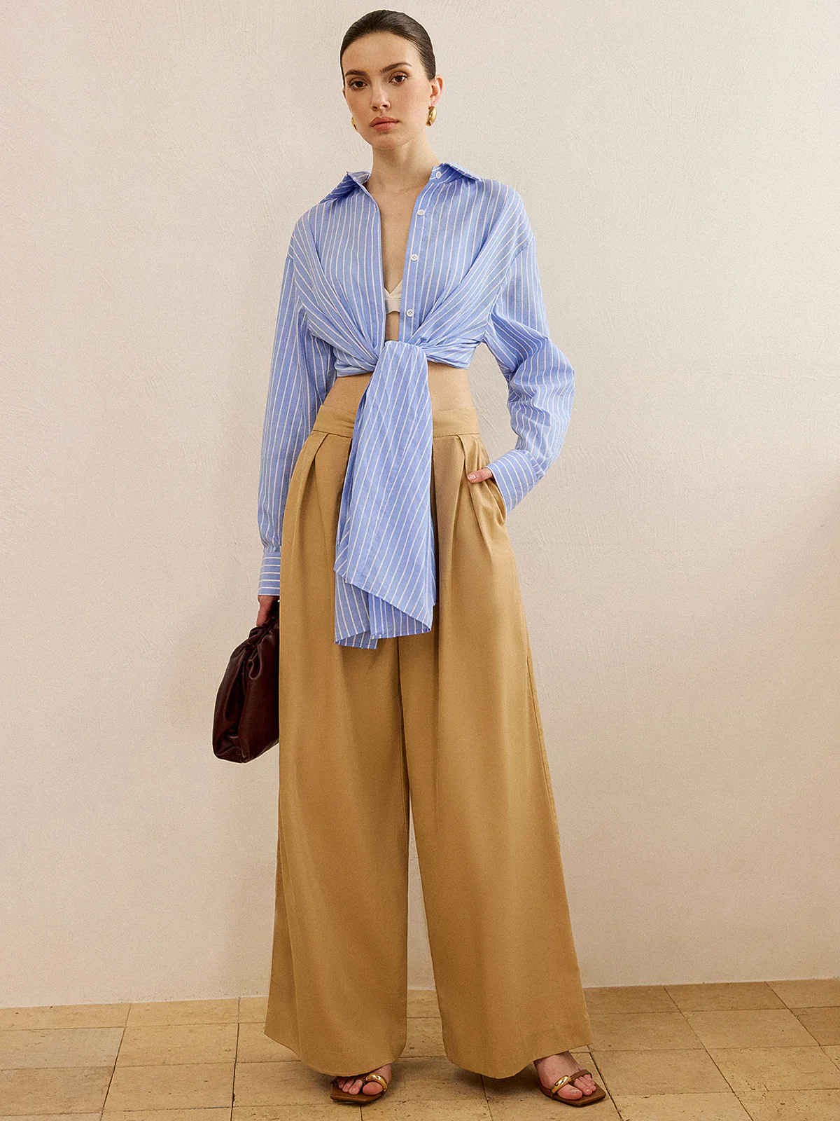 Oversized Striped Knotted Shirt - Takermore