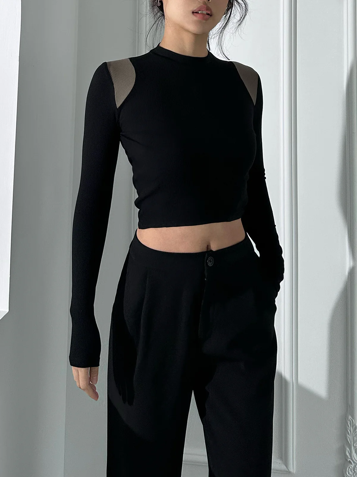 Shoulder Contrast Long Sleeve Shirt - Takermore