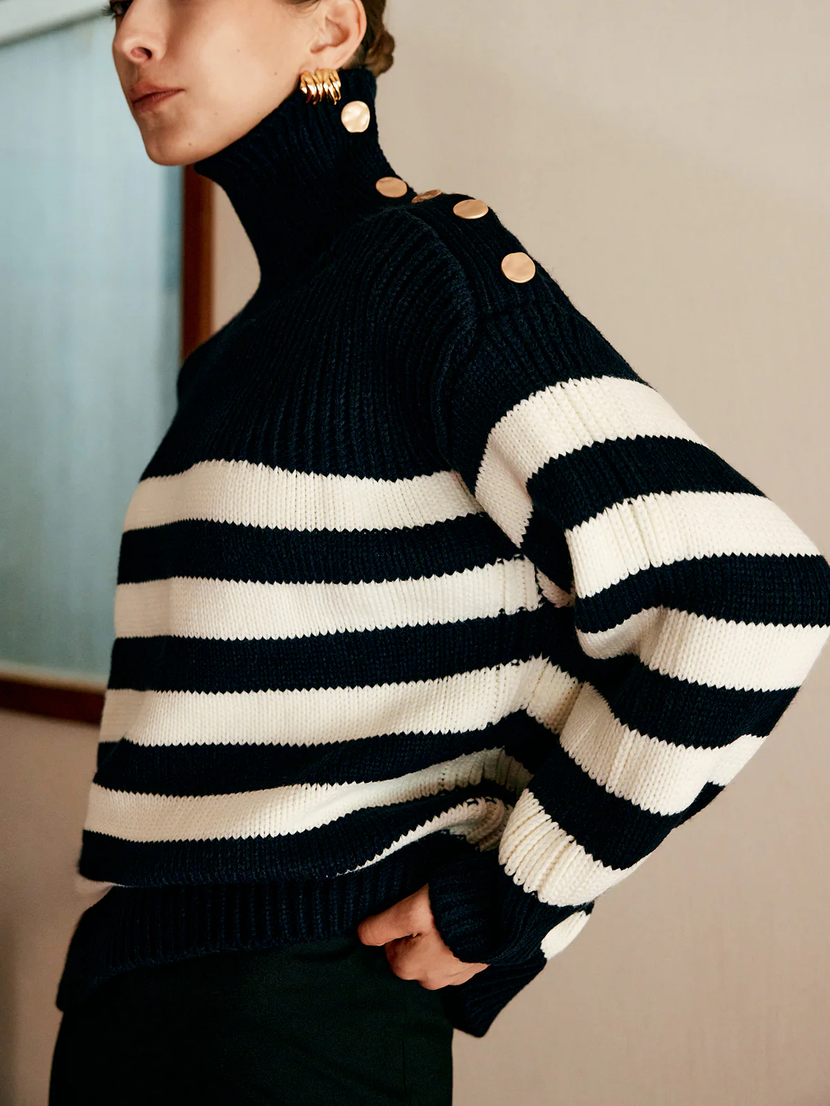 Wool-Blend Turtleneck Striped Sweater - Takermore