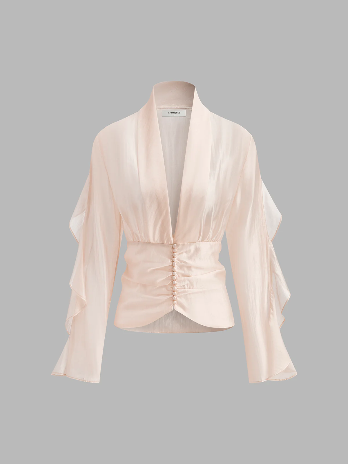 Semi-Sheer Chiffon V-Neck Ruched Blouse - Takermore